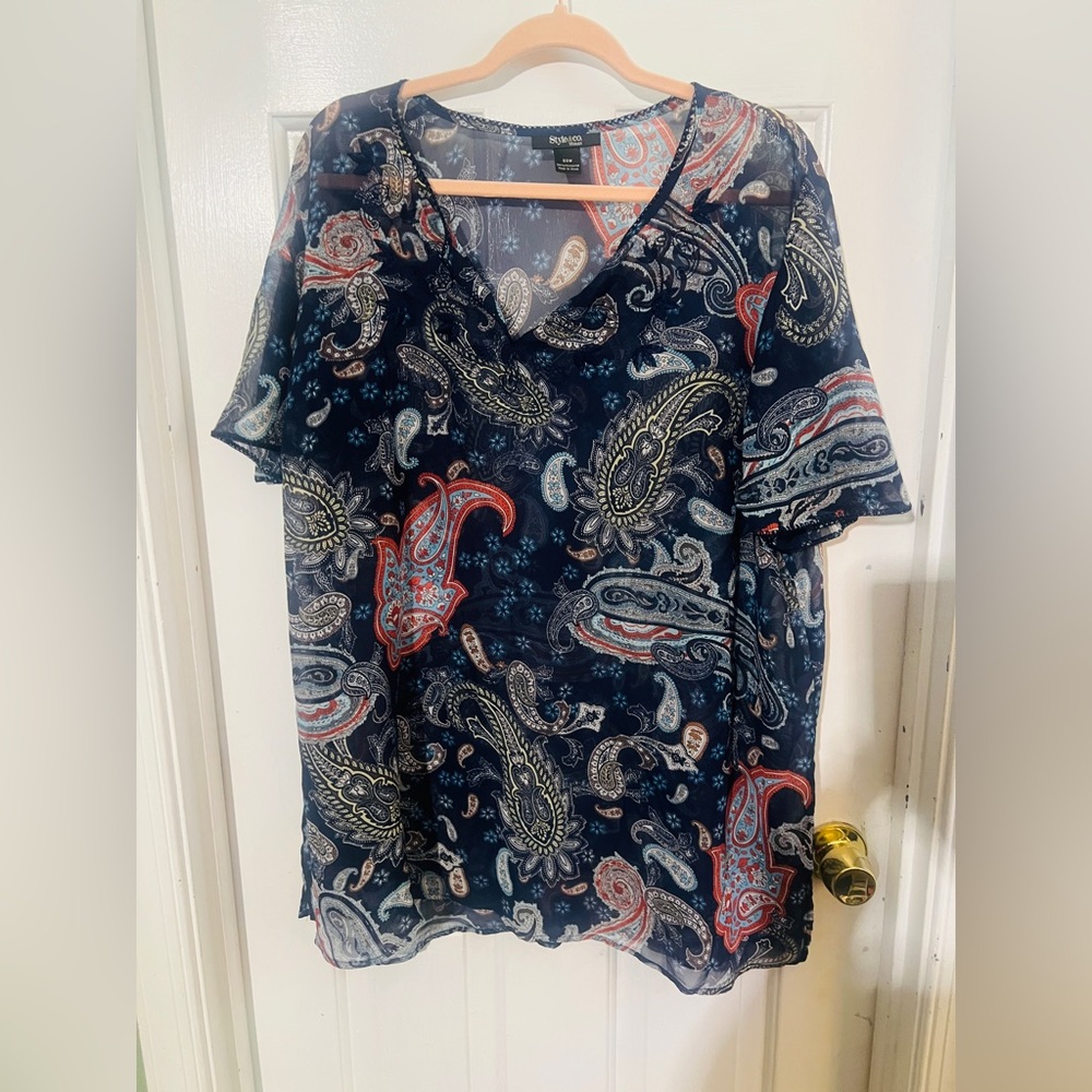 Style & Co. Navy Paisley‎ V-Neck Blouse